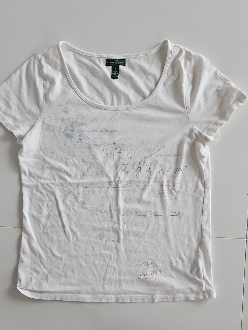 LRL Lauren Jeans Co.Ralph Lauren White Short Sleeve Scoop Neck Graphic Tee